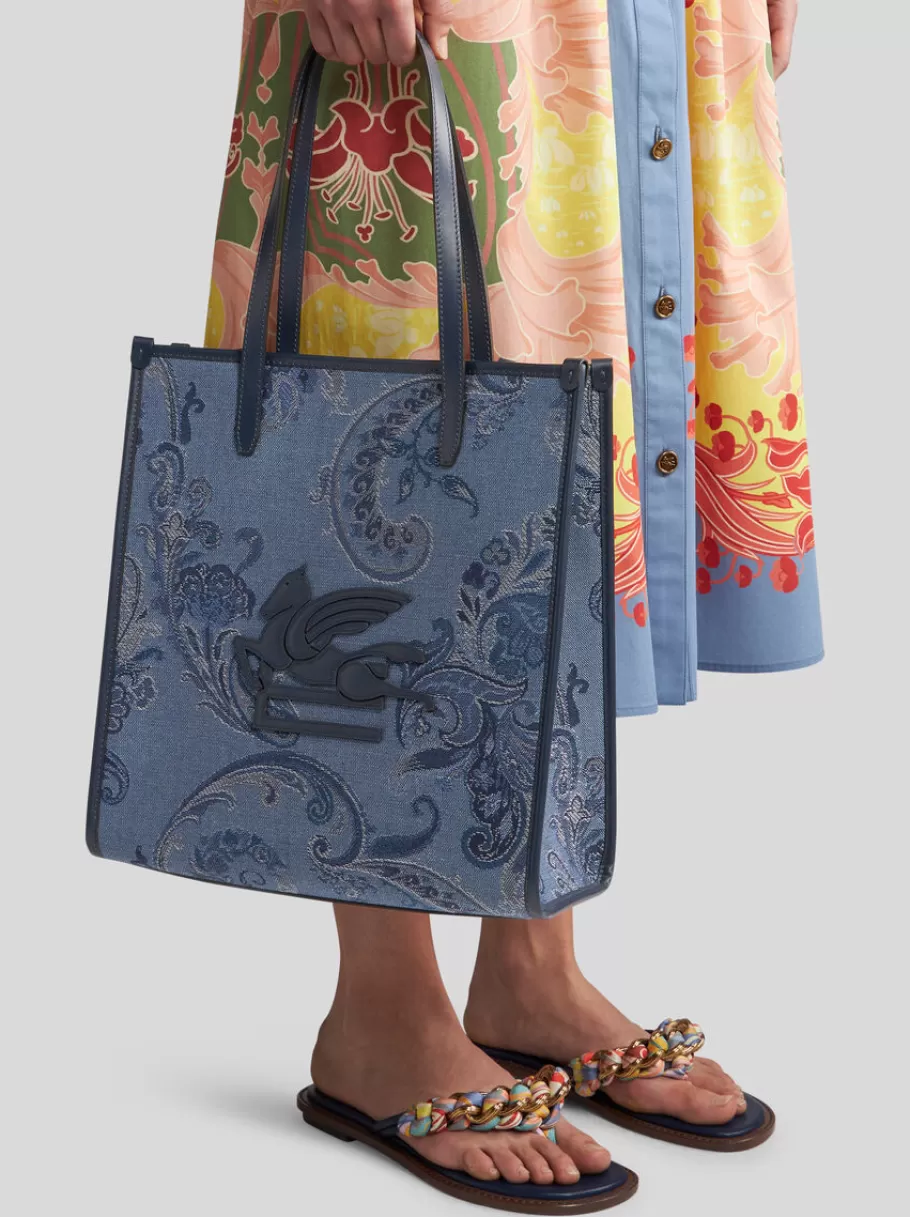 Etro Love Trotter | Etro Love Trotter^ETRO CABAS LOVE TROTTER EN DENIM JACQUARD MODÈLE MOYEN BLEUMARINE