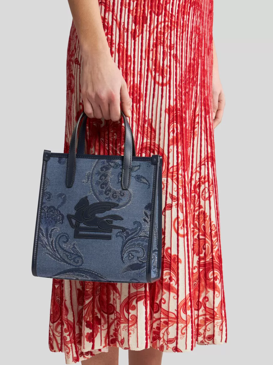 Etro Love Trotter | Etro Love Trotter^ETRO CABAS LOVE TROTTER EN DENIM JACQUARD PETIT MODÈLE BLEUMARINE