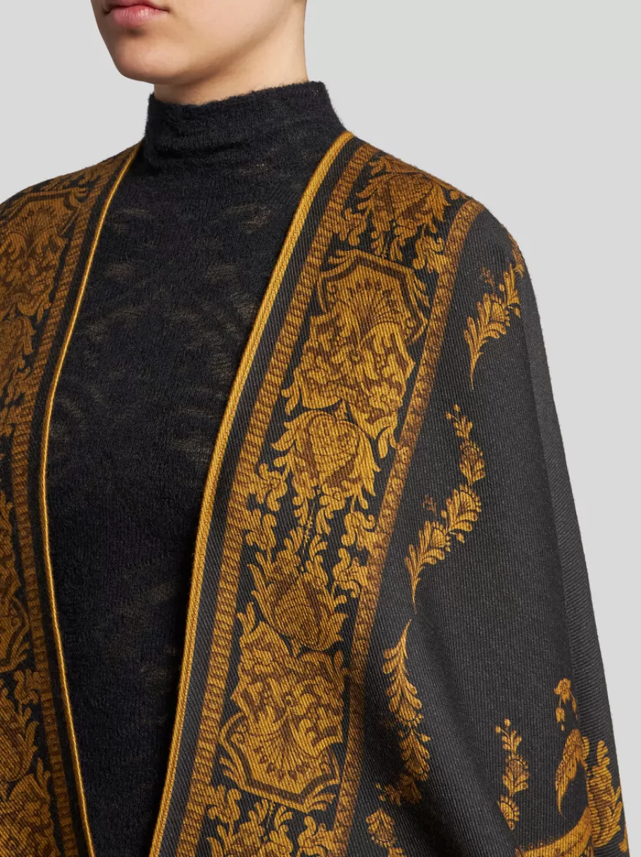 Capes Et Ponchos^ETRO CAPE EN LAINE AVEC IMPRIMÉ NOIR