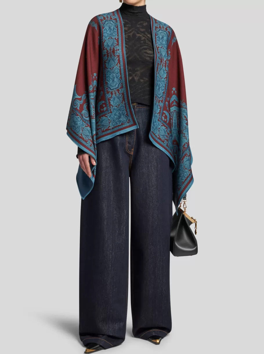 Capes Et Ponchos^ETRO CAPE EN LAINE AVEC IMPRIMÉ NOIR