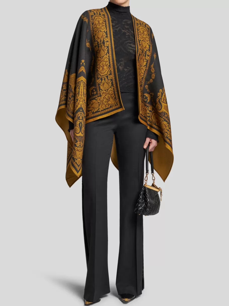 Capes Et Ponchos^ETRO CAPE EN LAINE AVEC IMPRIMÉ NOIR