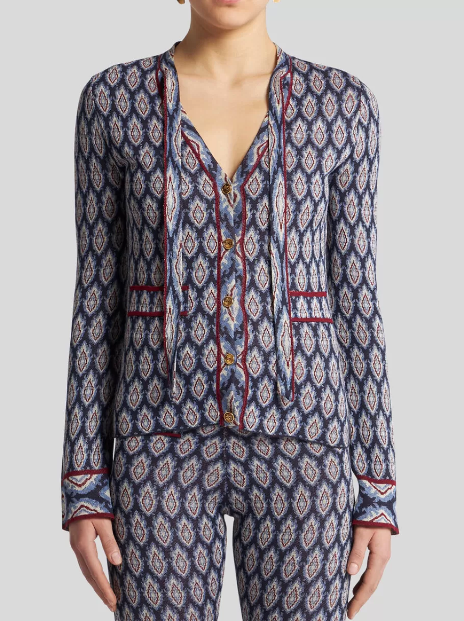 Maille^ETRO CARDIGAN EN JACQUARD À COL LAVALLIÈRE BLEUMARINE
