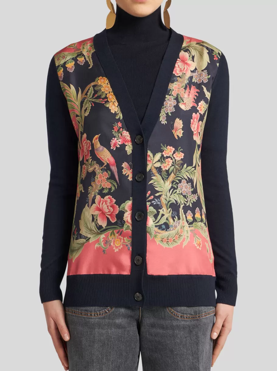 Maille^ETRO CARDIGAN EN LAINE AVEC IMPRIMÉ BLEUMARINE