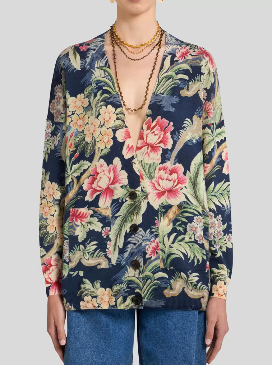 Maille^ETRO CARDIGAN IMPRIMÉ EN LAINE ET COTON BLEUMARINE