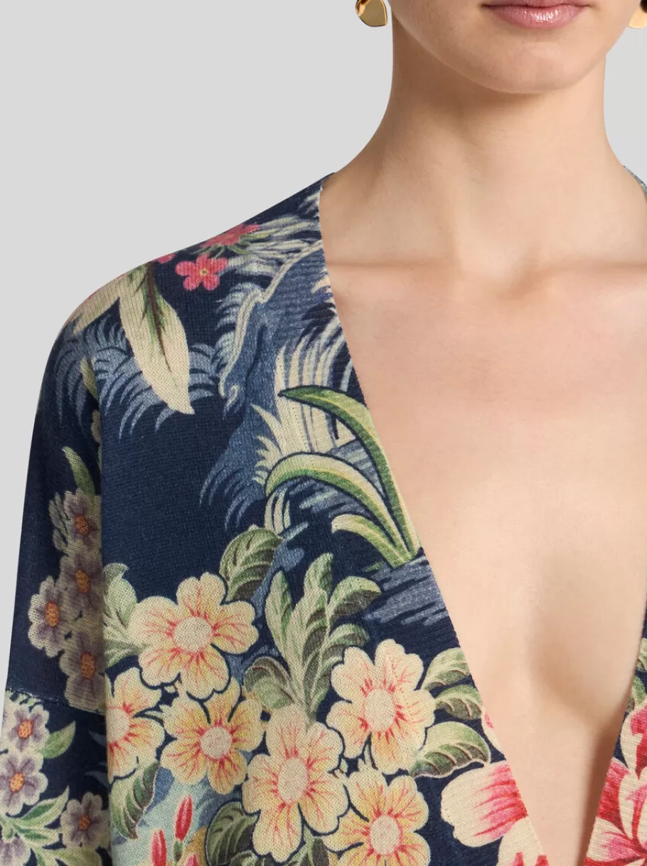 Maille^ETRO CARDIGAN IMPRIMÉ EN LAINE ET COTON BLEUMARINE