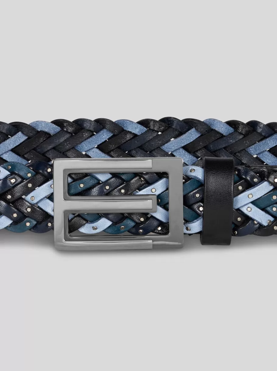 Ceintures^ETRO CEINTURE EN CUIR TRESSÉE AVEC BOUCLE NOIR