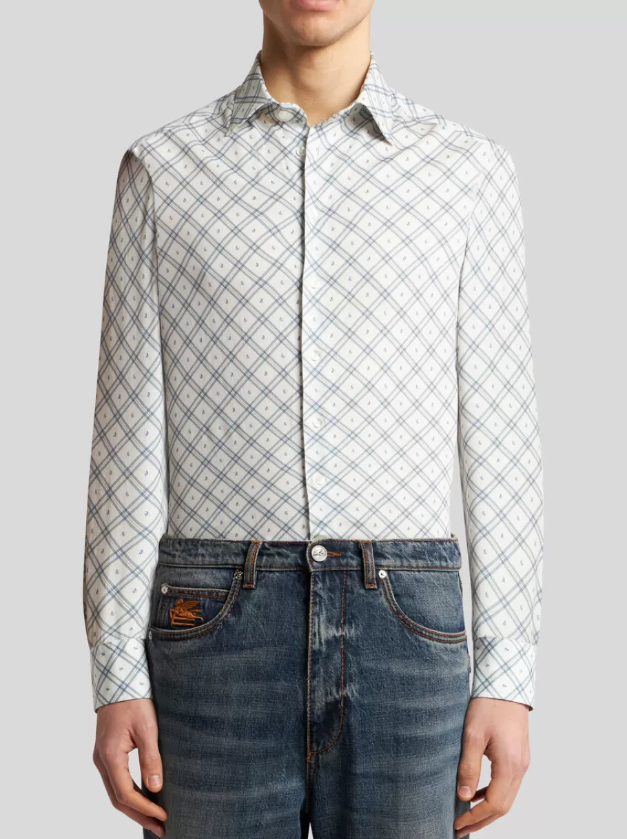 Chemises^ETRO CHEMISE À CARREAUX ET MICRO MOTIFS PAISLEY BLEU