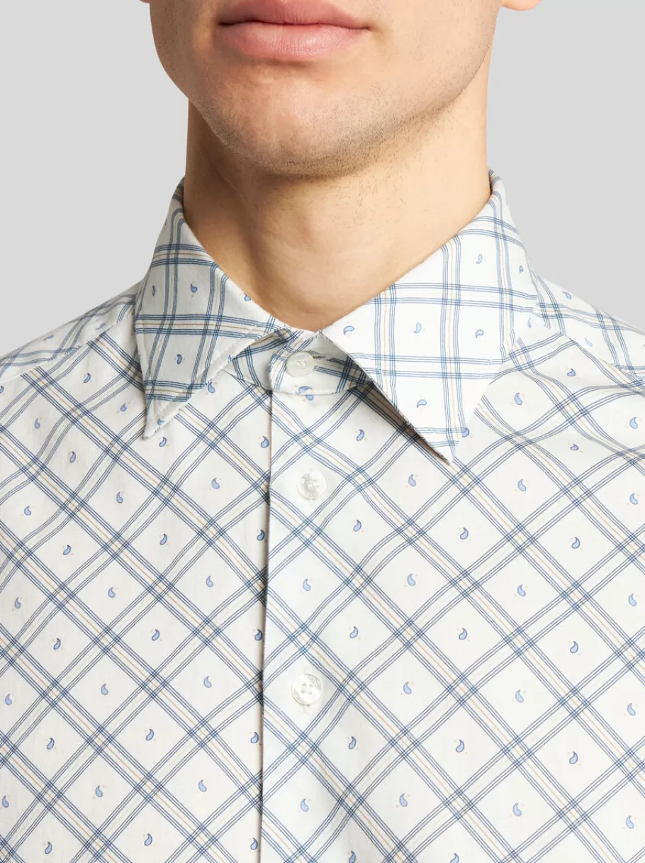 Chemises^ETRO CHEMISE À CARREAUX ET MICRO MOTIFS PAISLEY BLEU