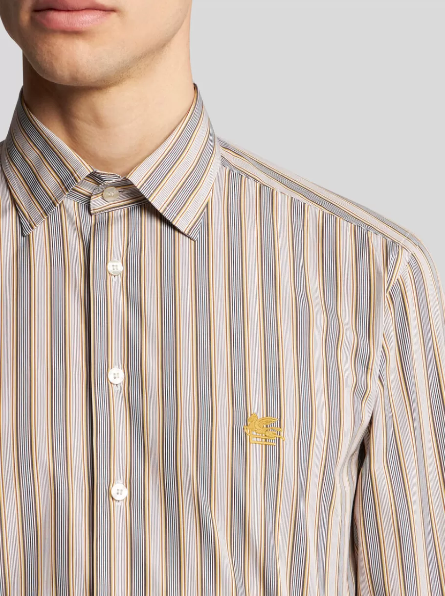 Chemises^ETRO CHEMISE À RAYURES AVEC PEGASO BEIGE