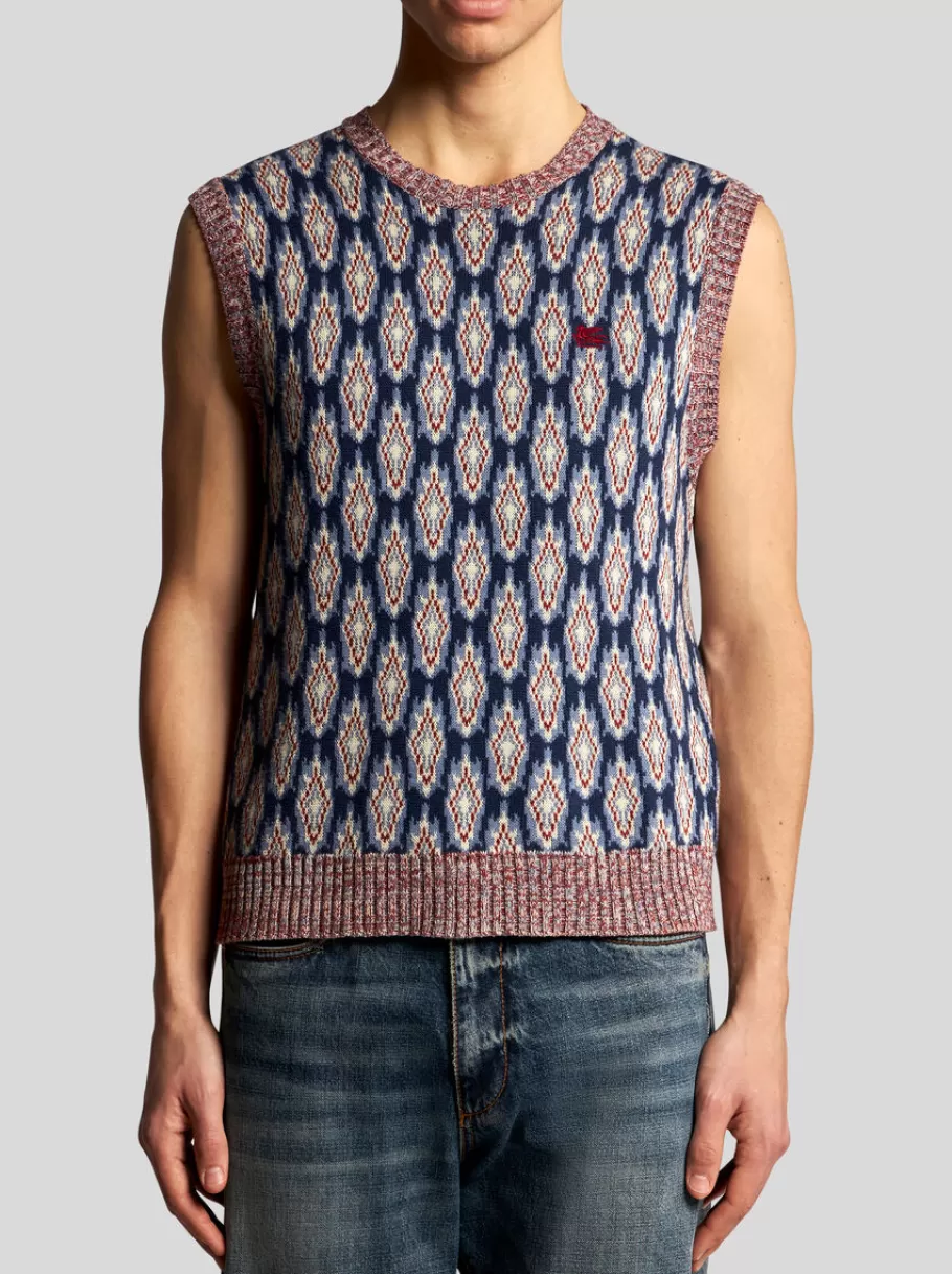 Maille^ETRO GILET EN MAILLE JACQUARD BLEUMARINE