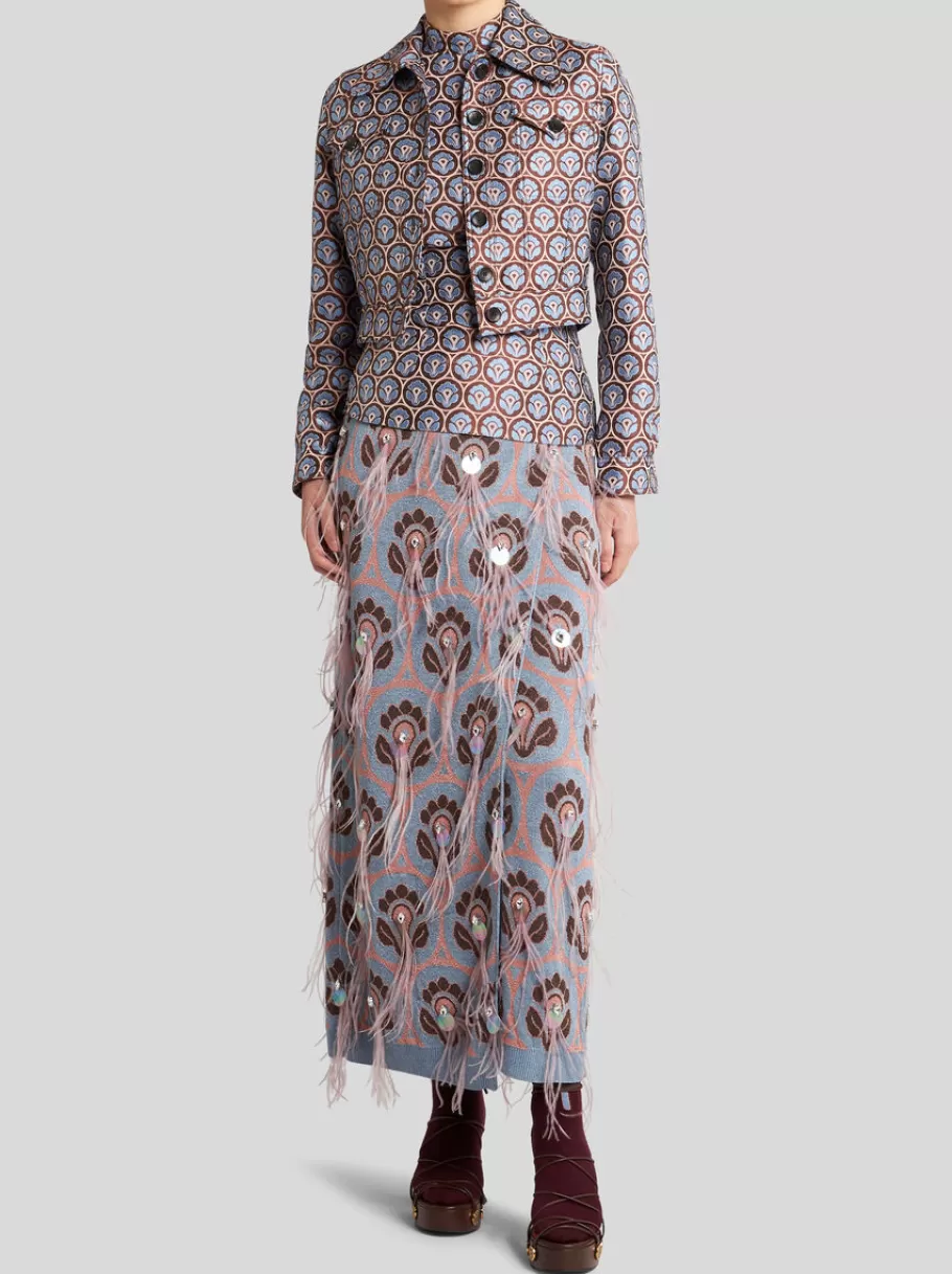 Jupes^ETRO JUPE EN JACQUARD À PLUMES BLEU