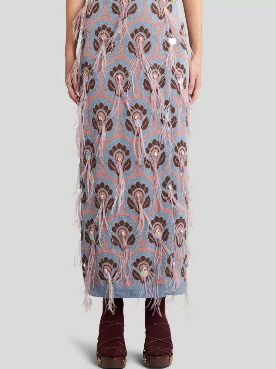 Jupes^ETRO JUPE EN JACQUARD À PLUMES BLEU