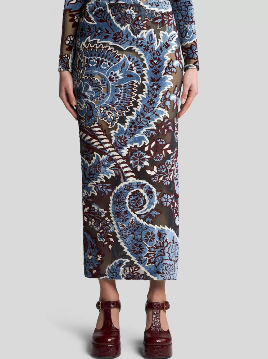 Jupes^ETRO JUPE EN TULLE ET VELOURS JACQUARD BLEU