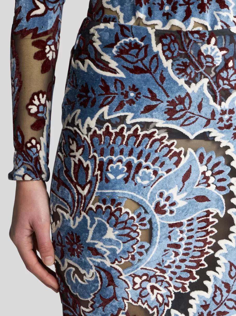 Jupes^ETRO JUPE EN TULLE ET VELOURS JACQUARD BLEU
