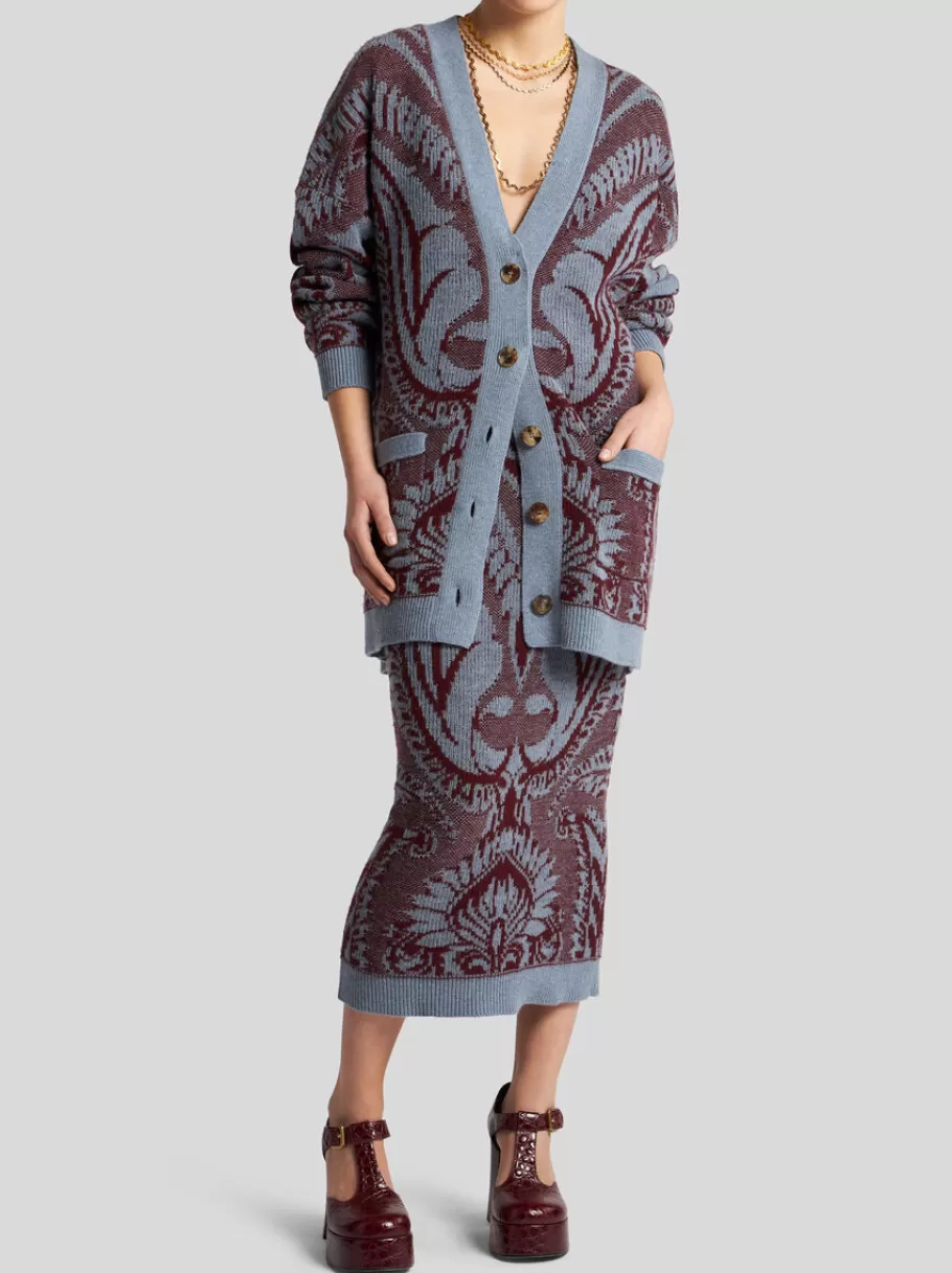Jupes^ETRO JUPE FOURREAU EN JACQUARD DE LAINE BLEU