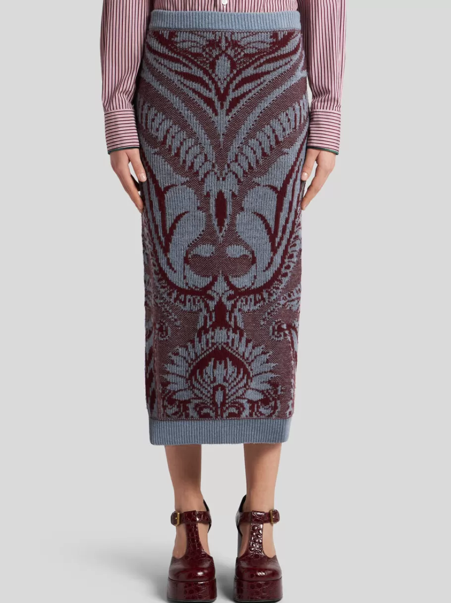 Jupes^ETRO JUPE FOURREAU EN JACQUARD DE LAINE BLEU