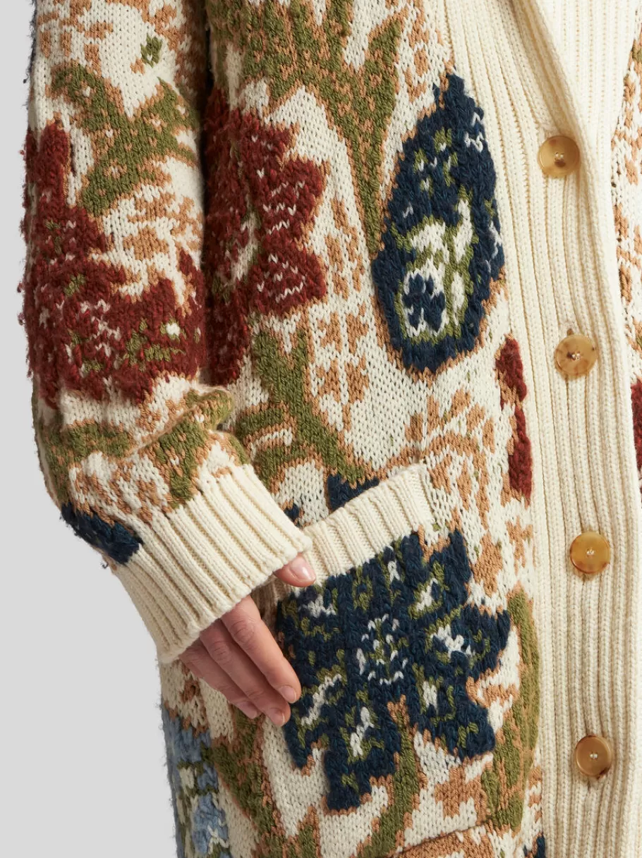 Maille^ETRO MAXI CARDIGAN EN MAILLE JACQUARD BEIGE