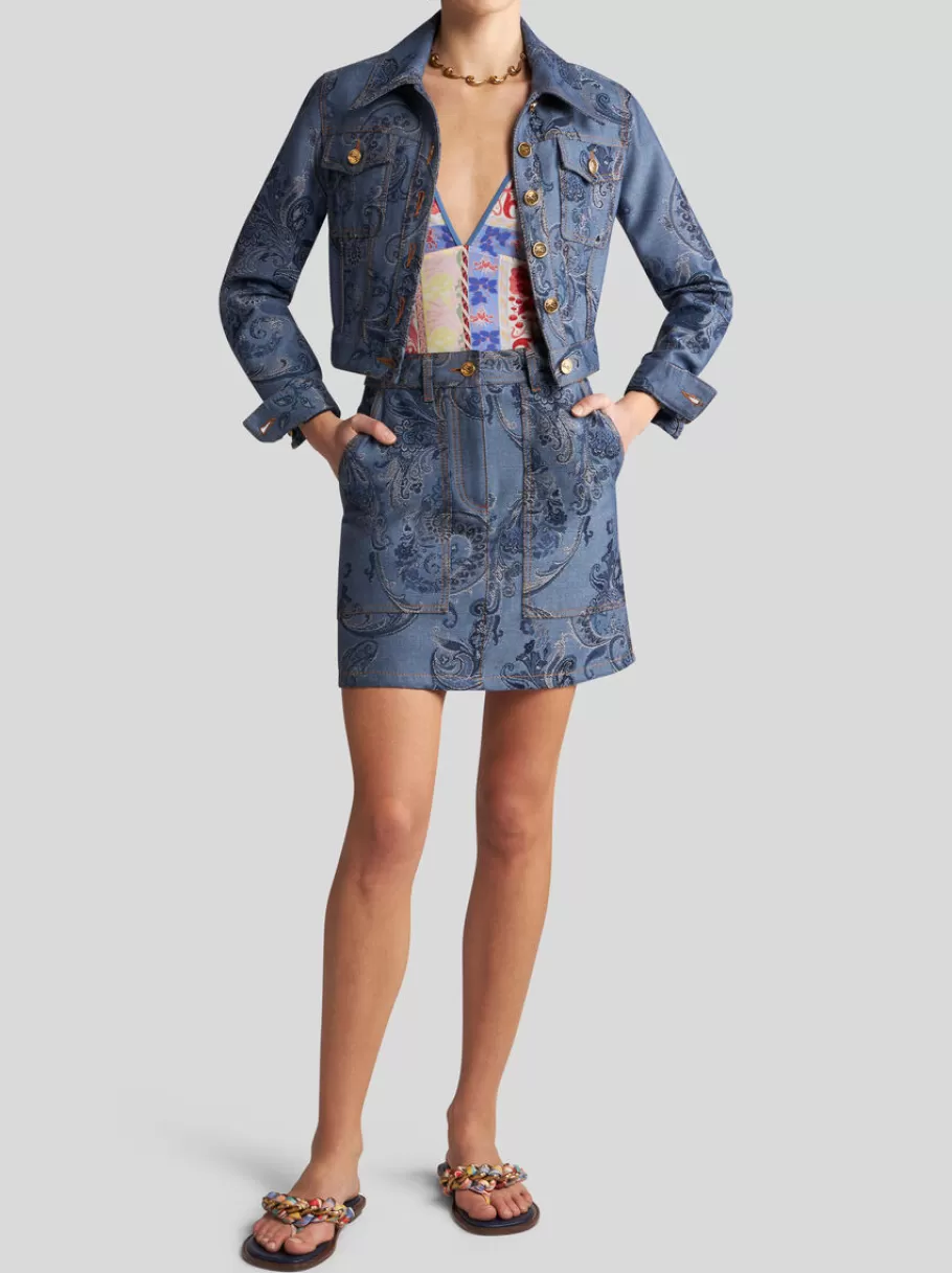 Denim | Jupes^ETRO MINI-JUPE EN DENIM JACQUARD BLEUMARINE