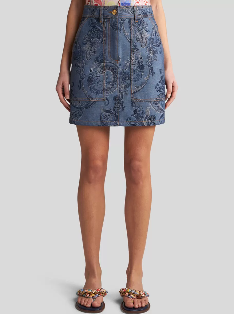Denim | Jupes^ETRO MINI-JUPE EN DENIM JACQUARD BLEUMARINE
