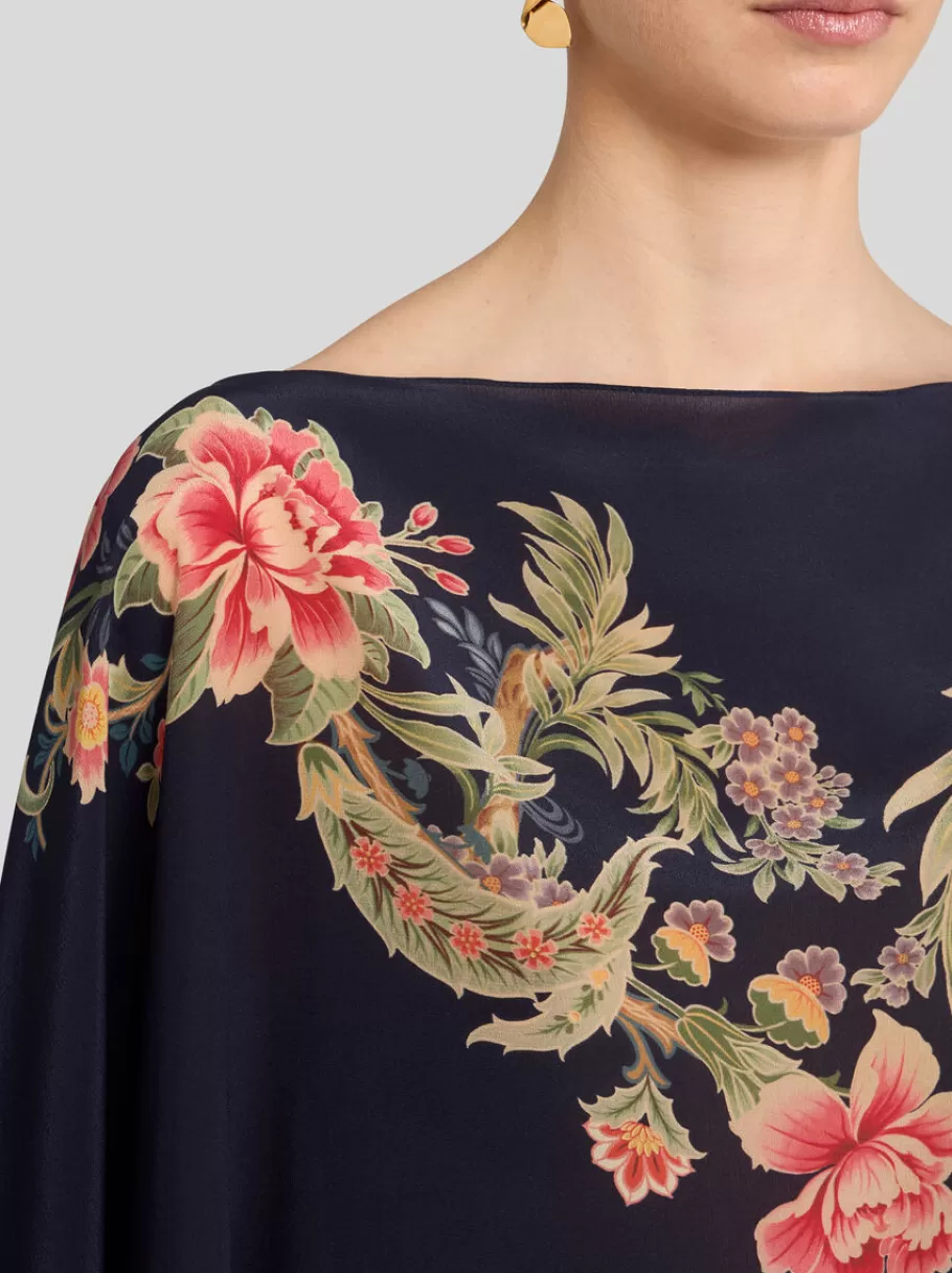 Capes Et Ponchos^ETRO PONCHO EN SOIE IMPRIMÉE BLEUMARINE