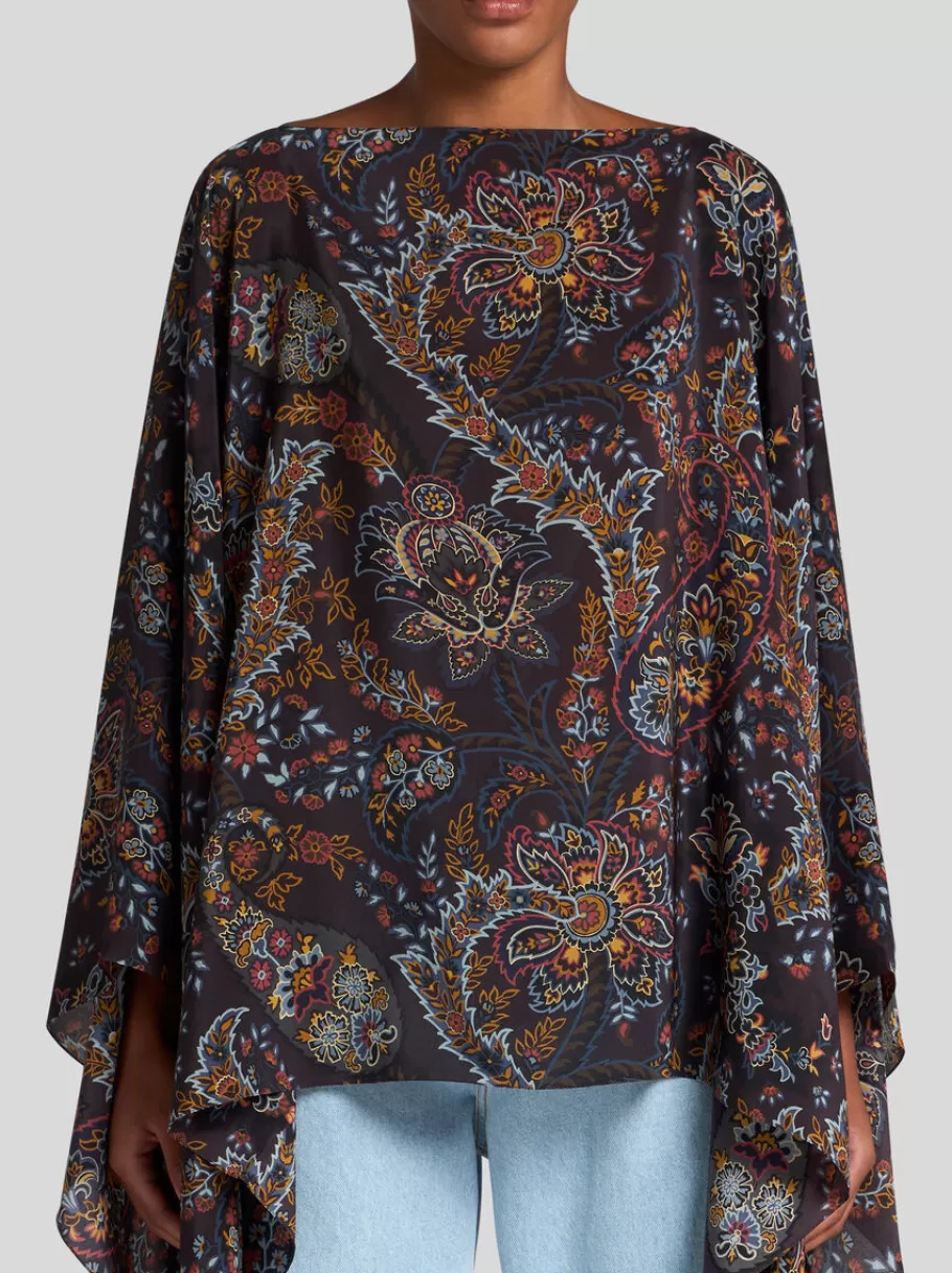 Capes Et Ponchos^ETRO PONCHO EN SOIE IMPRIMÉE NOIR