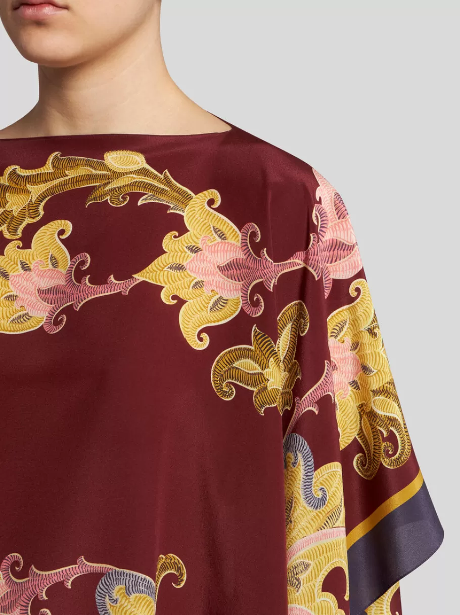 Capes Et Ponchos^ETRO PONCHO EN SOIE IMPRIMÉE BORDEAUX