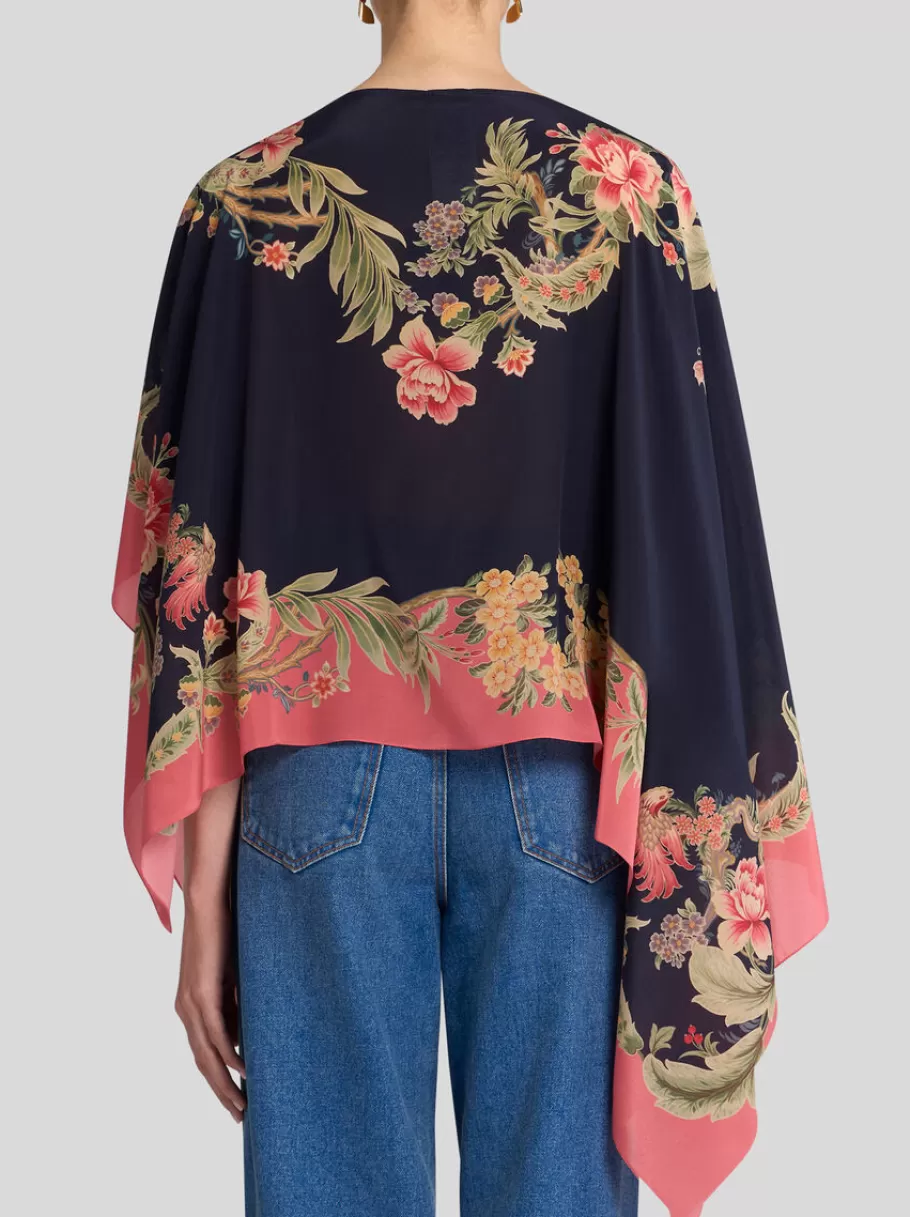 Capes Et Ponchos^ETRO PONCHO EN SOIE IMPRIMÉE BLEUMARINE