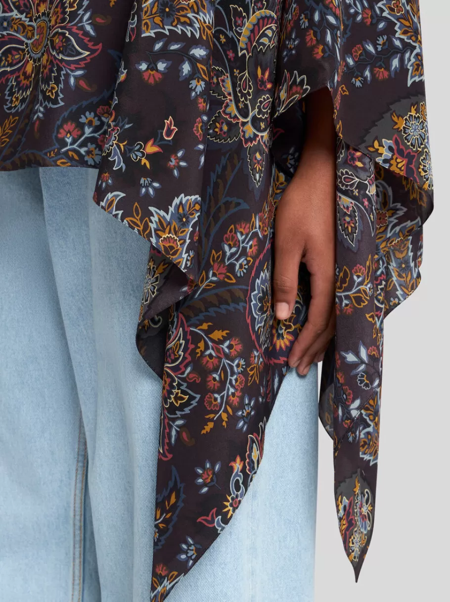 Capes Et Ponchos^ETRO PONCHO EN SOIE IMPRIMÉE NOIR