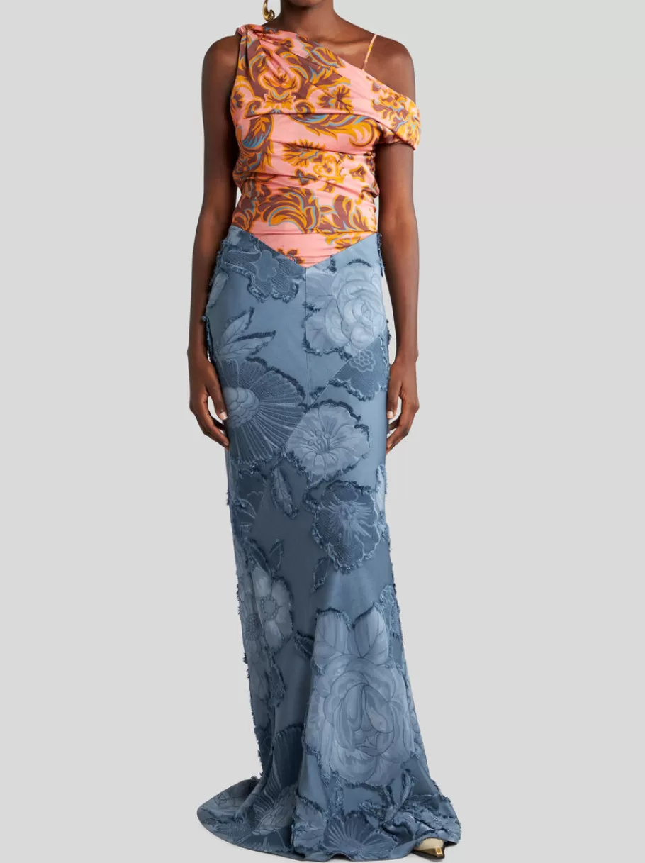Robes^ETRO ROBE ASYMÉTRIQUE EN JERSEY ET JACQUARD ROSE