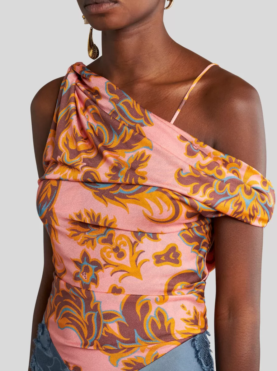 Robes^ETRO ROBE ASYMÉTRIQUE EN JERSEY ET JACQUARD ROSE