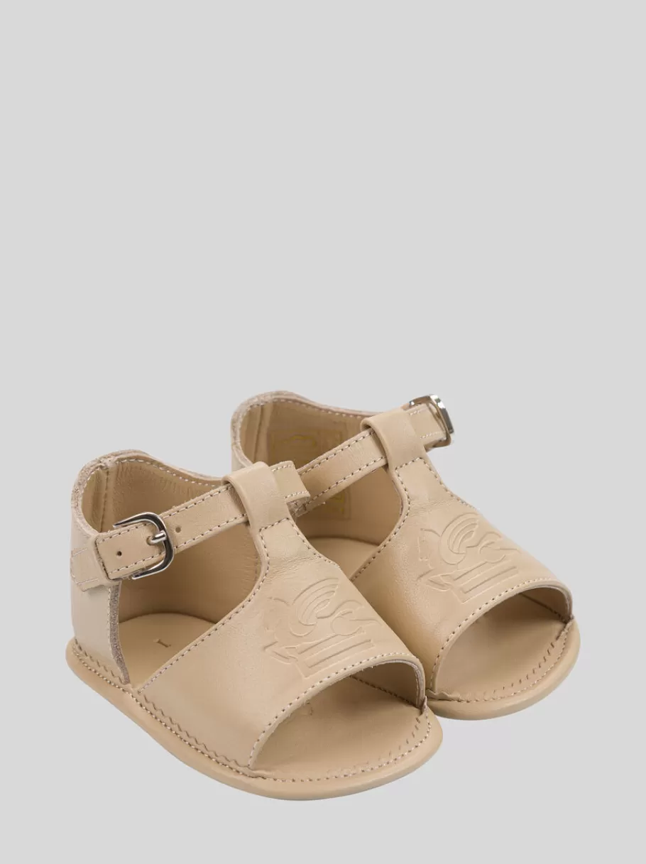 Layette Garçon 1-9 Mois | Layette Fille 1-9 Mois^ETRO SANDALES EN CUIR AVEC PEGASO BÉBÉ BEIGE