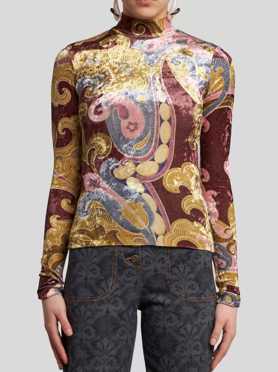 Tops^ETRO TOP EN CHENILLE IMPRIMÉE BORDEAUX