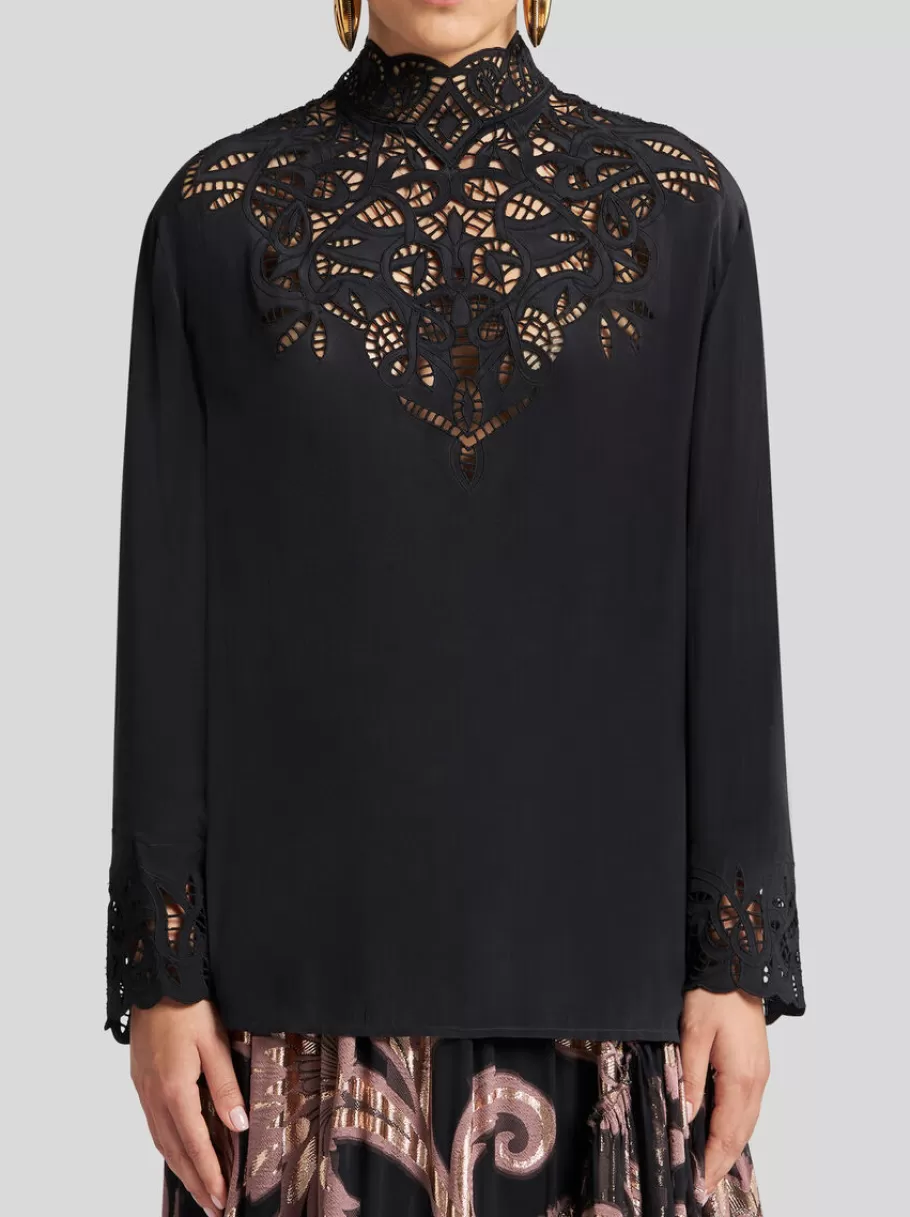 Tops^ETRO TOP EN CRÊPE DE CHINE NOIR