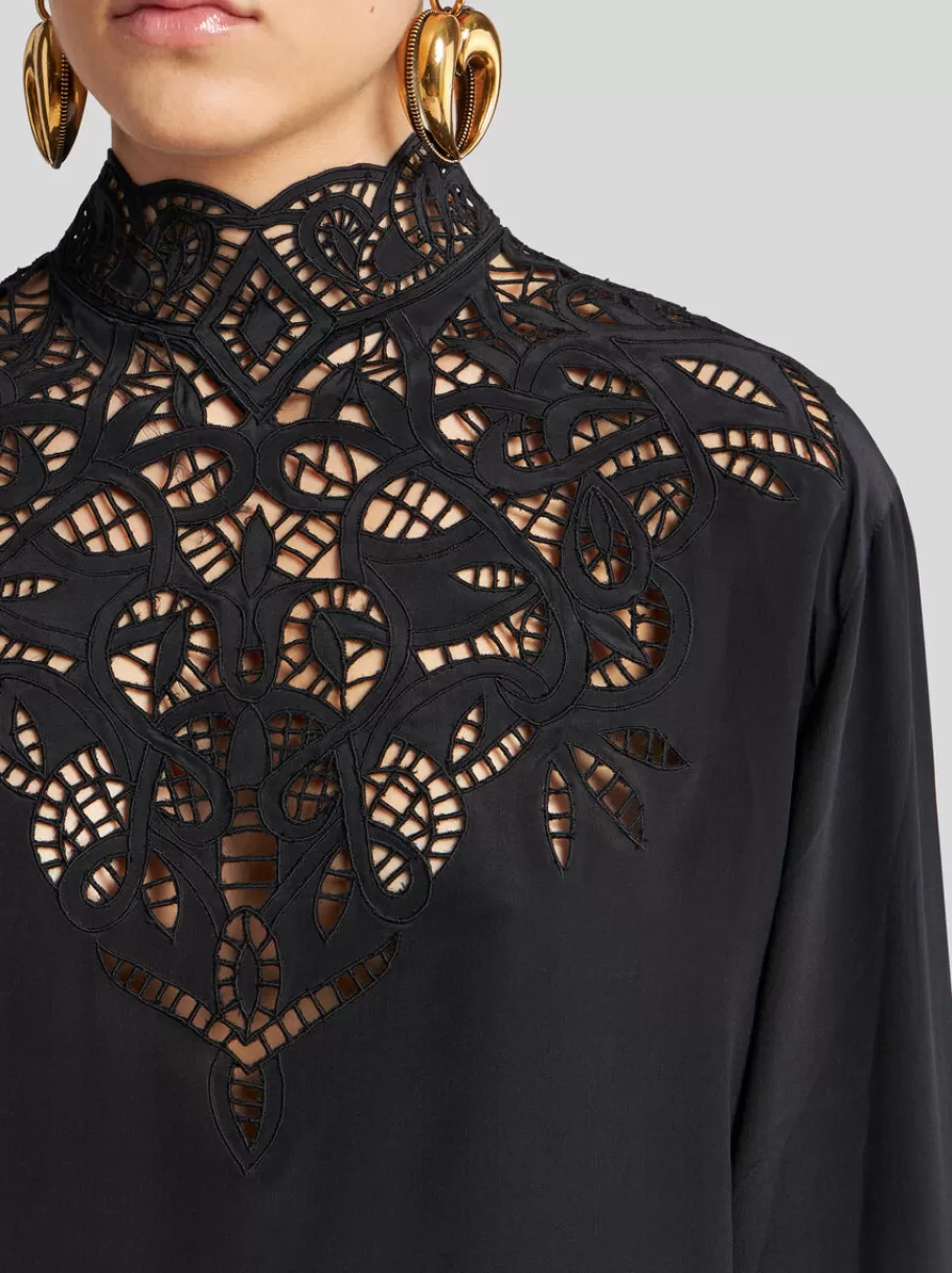 Tops^ETRO TOP EN CRÊPE DE CHINE NOIR