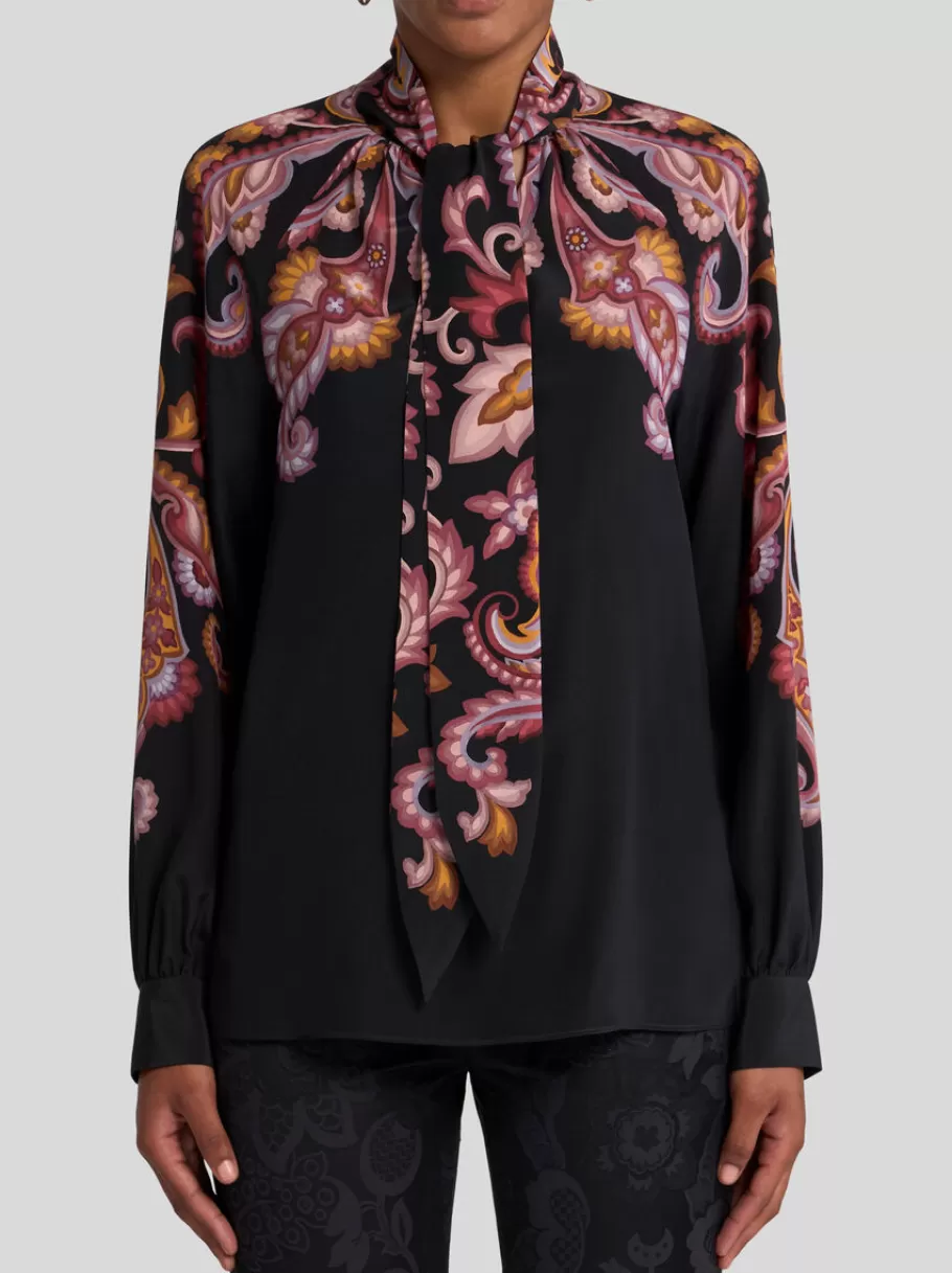Tops^ETRO TOP EN CRÊPE DE CHINE IMPRIMÉ NOIR