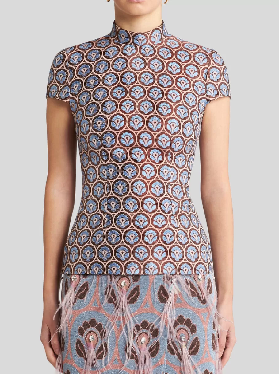 Tops^ETRO TOP EN JACQUARD BRILLANT BLEU
