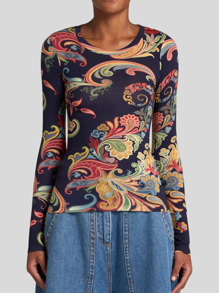 Tops^ETRO TOP EN JERSEY DE LAINE IMPRIMÉ BLEUMARINE
