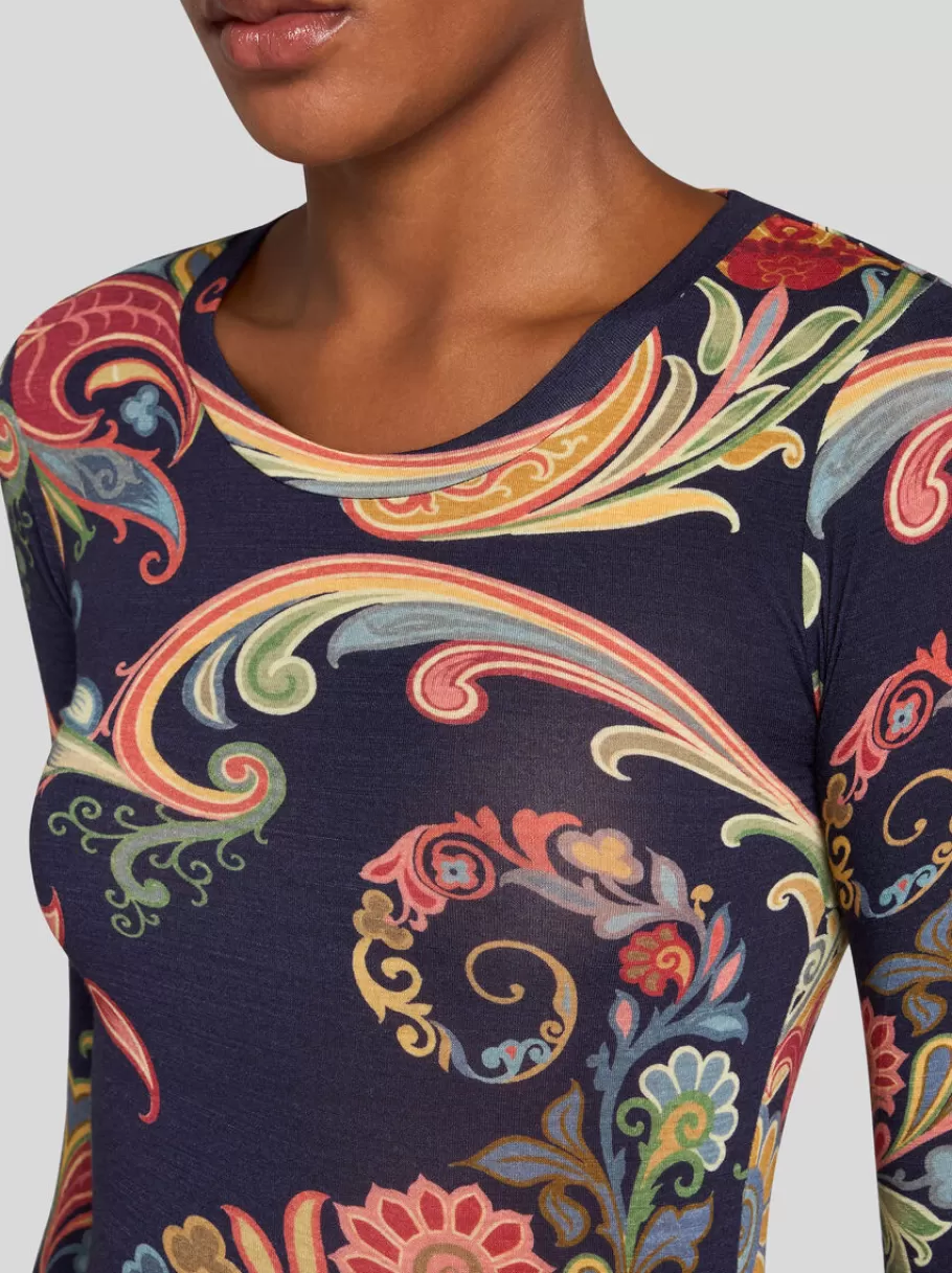 Tops^ETRO TOP EN JERSEY DE LAINE IMPRIMÉ BLEUMARINE
