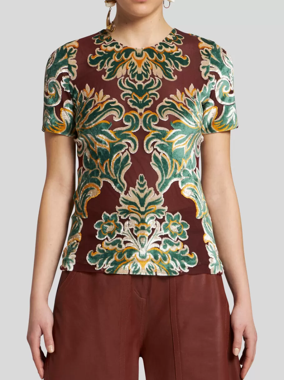 Tops^ETRO T-SHIRT EN TULLE ET VELOURS JACQUARD