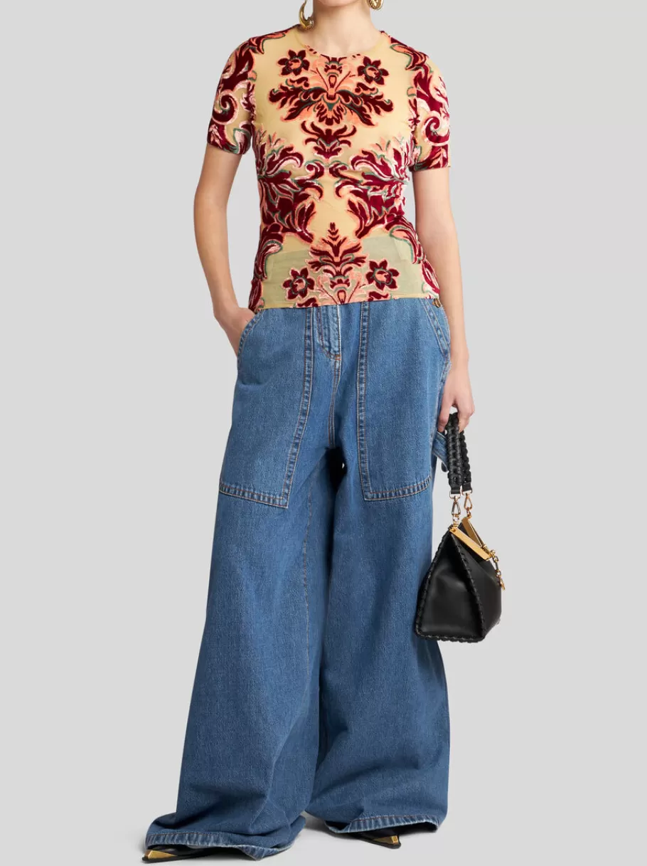 Tops^ETRO T-SHIRT EN TULLE ET VELOURS JACQUARD