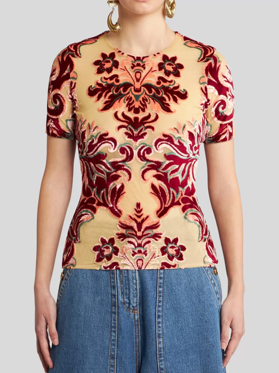 Tops^ETRO T-SHIRT EN TULLE ET VELOURS JACQUARD